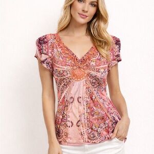 Apt. 9 Pink and Orange Paisley Blouse